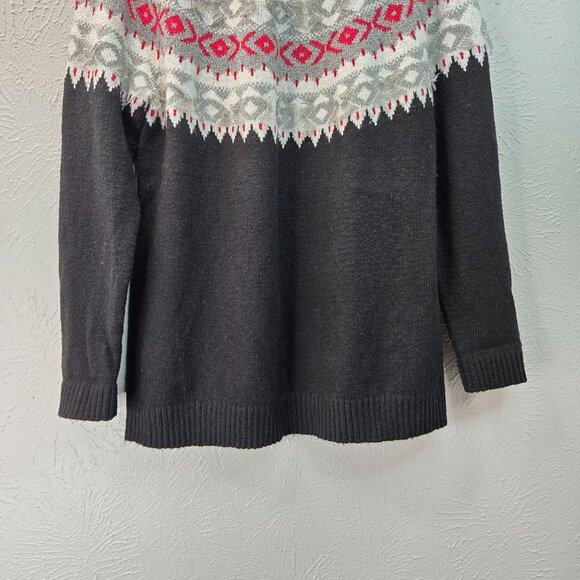 J. Jill Fair Isle Pullover Sweater M Black White Nordic Holiday Long Sleeve Top - Picture 4 of 12